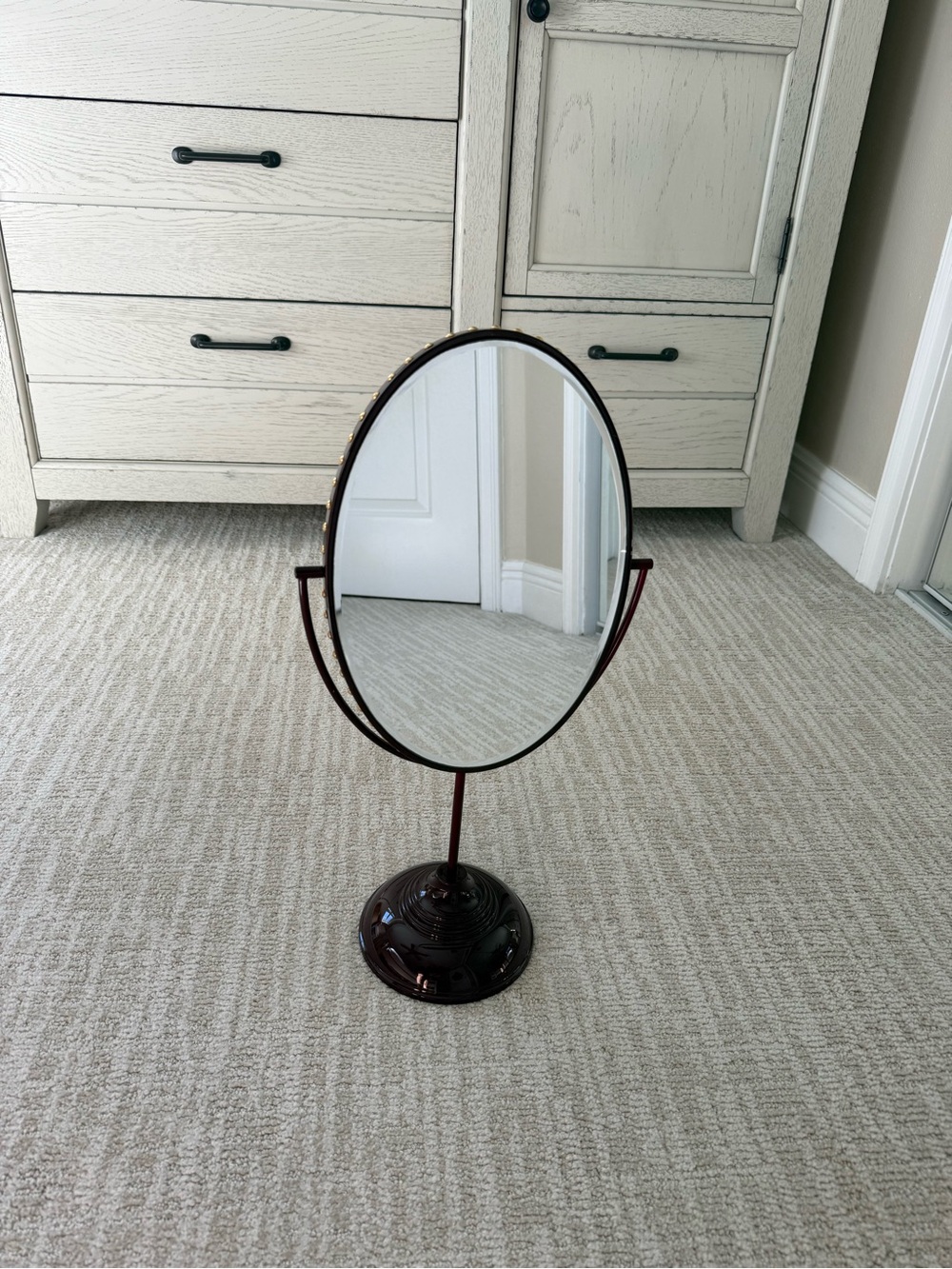 Gucci Oval Vanity Mirror in Dark Red with Gold Stud Trim